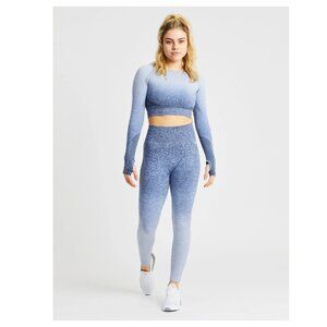 AYBL Pulse Ombre Seamless Long Sleeve Crop Top Navy Blue Size S